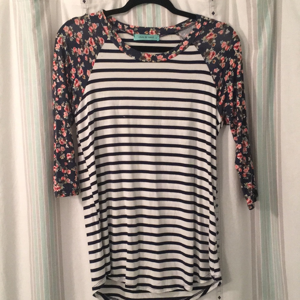 Striped Shirt with Floral sleeves.